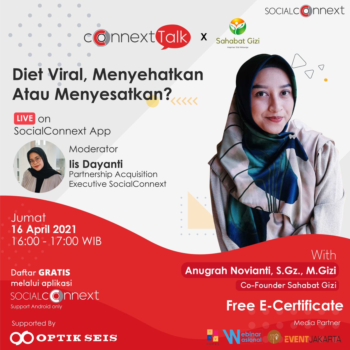 connext_app's tweet image. Hi Connextian! 

Pernah coba diet yang sedang viral tapi itu sehat atau menyesatkan ya? Temukan jawabannya di ConnextTalk Vol. 6 bersama Sahabat Gizi Indonesia. Segera daftar di bit.ly/yukdownloadsc 

#eventgratis #eventfree #webinar #webinarfree