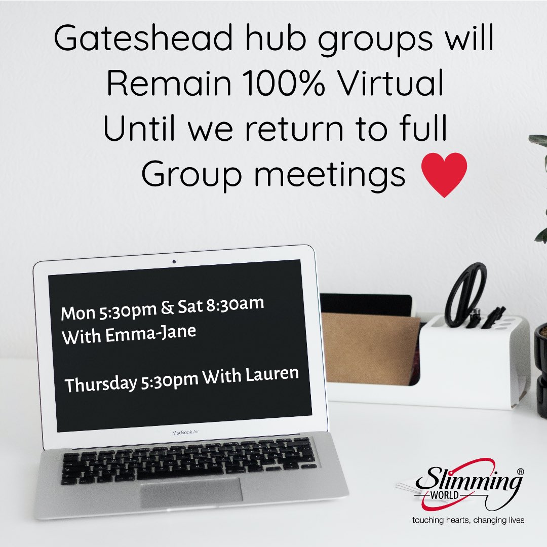 GatesheadWorld's tweet photo. Some groups are doing weigh &amp; go from next week. We remain virtual till we can hold IMAGE therapy in group. Our groups are Monday 9:30am &amp; 5:30pm Mon, 5:30pm Thurs &amp; 8.30am Sat #SlimmingWorld #foodoptimising #healthyliving #healthyfood #weightloss #healthylifestyle #gateshead https://t.co/4k51Rm8ZLg