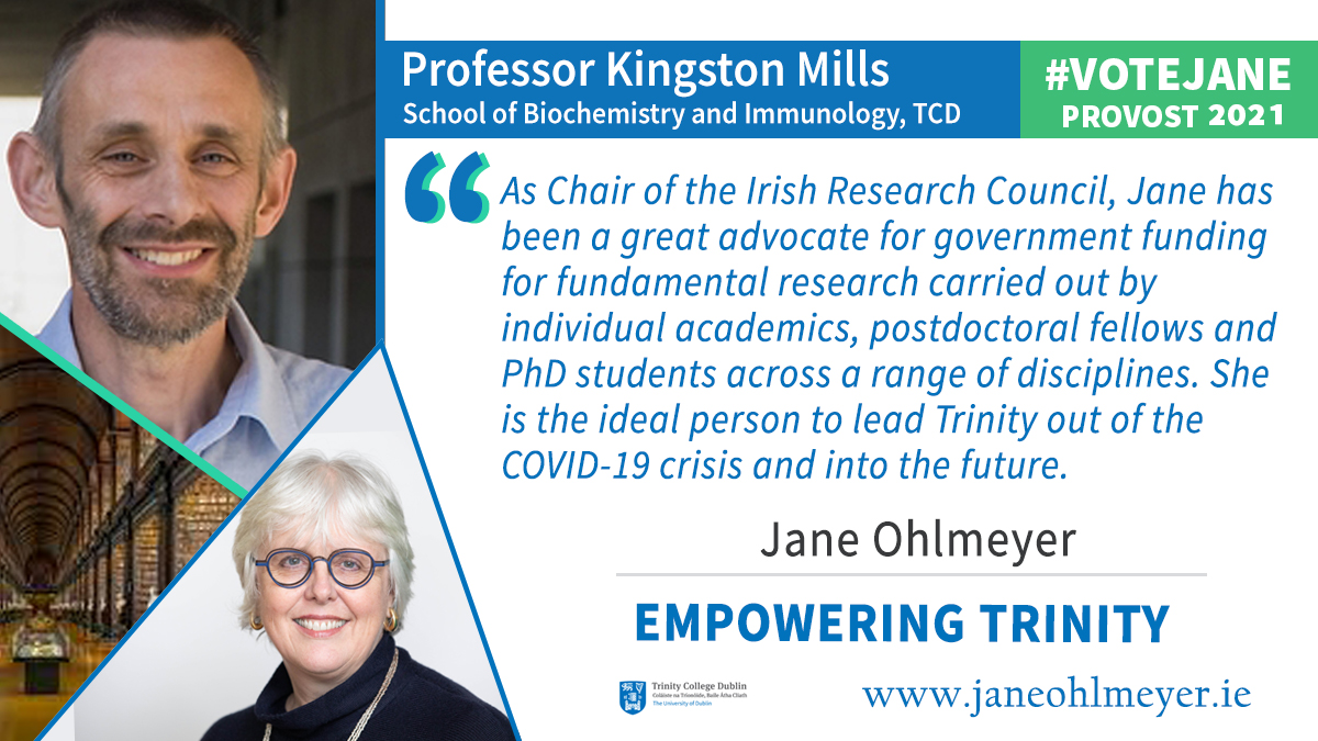 (4/17) It's important that our next Provost has strong relationships across College & knows how best to draw on in-house expertise, such as that of our colleagues in  @tcdTBSI, to navigate  #Covid19 & properly plan for next academic year  #TCDProvost2021  #VoteJane