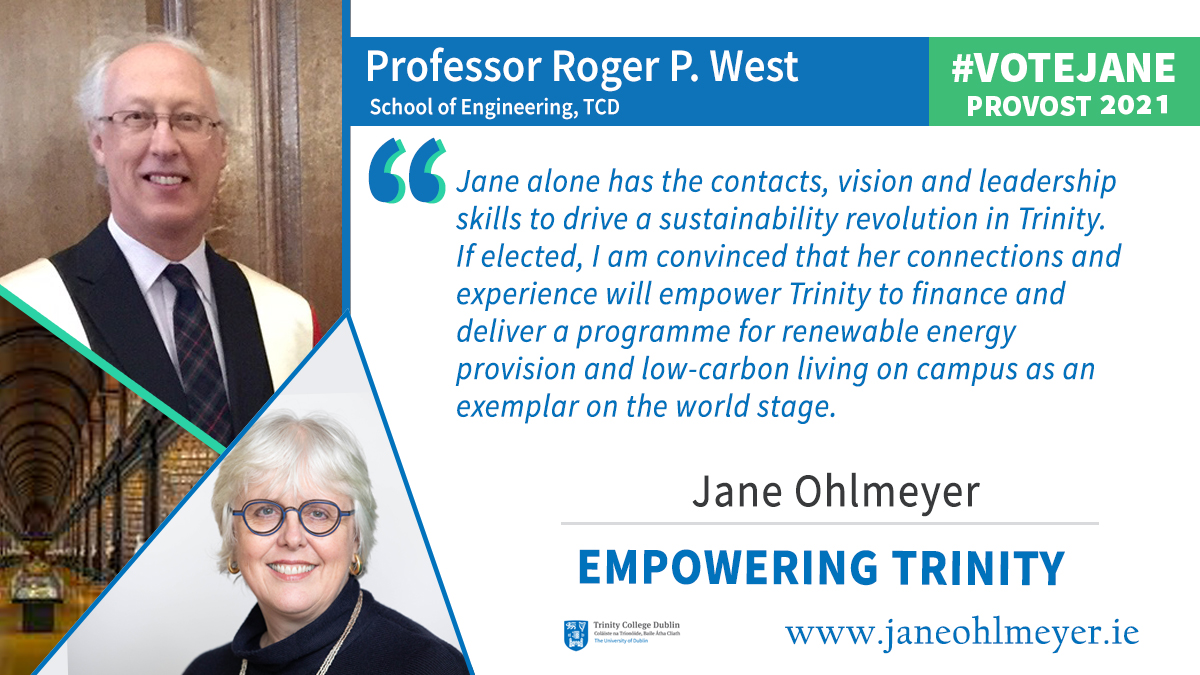 (6/17) While we must look after our health, we must also look after the health of our planet. As Provost, I will create a truly  #SustainableTrinity that’s a world-leading university in climate & biodiversity action w/ dedicated Sustainability Office & VP  #TCDProvost2021  #VoteJane