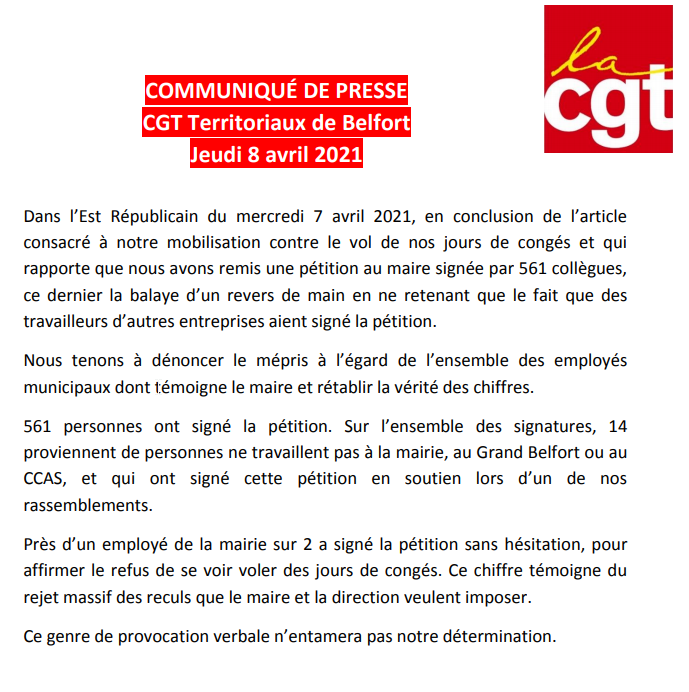 CGTcaGB's tweet photo. Communiqué de presse à la suite de la couverture par l'Est Républicain de notre mobilisation du 6 avril et des propos de M. Meslot  qui tente de salir notre pétition qui a recueilli plus de 50% signatures auprès des agents. 
#1607h https://t.co/F9RdOmUvab