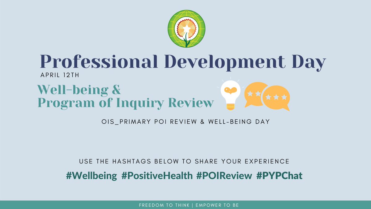 April 12th @ois_primary #POIReview #PYPChat Collaboration NUR-G5 Vertical & Horizontal Alignment with a Well-Being Breakfast. #Wellbeing #PositiveHealth Tweet photos of your experience using the hashtags.