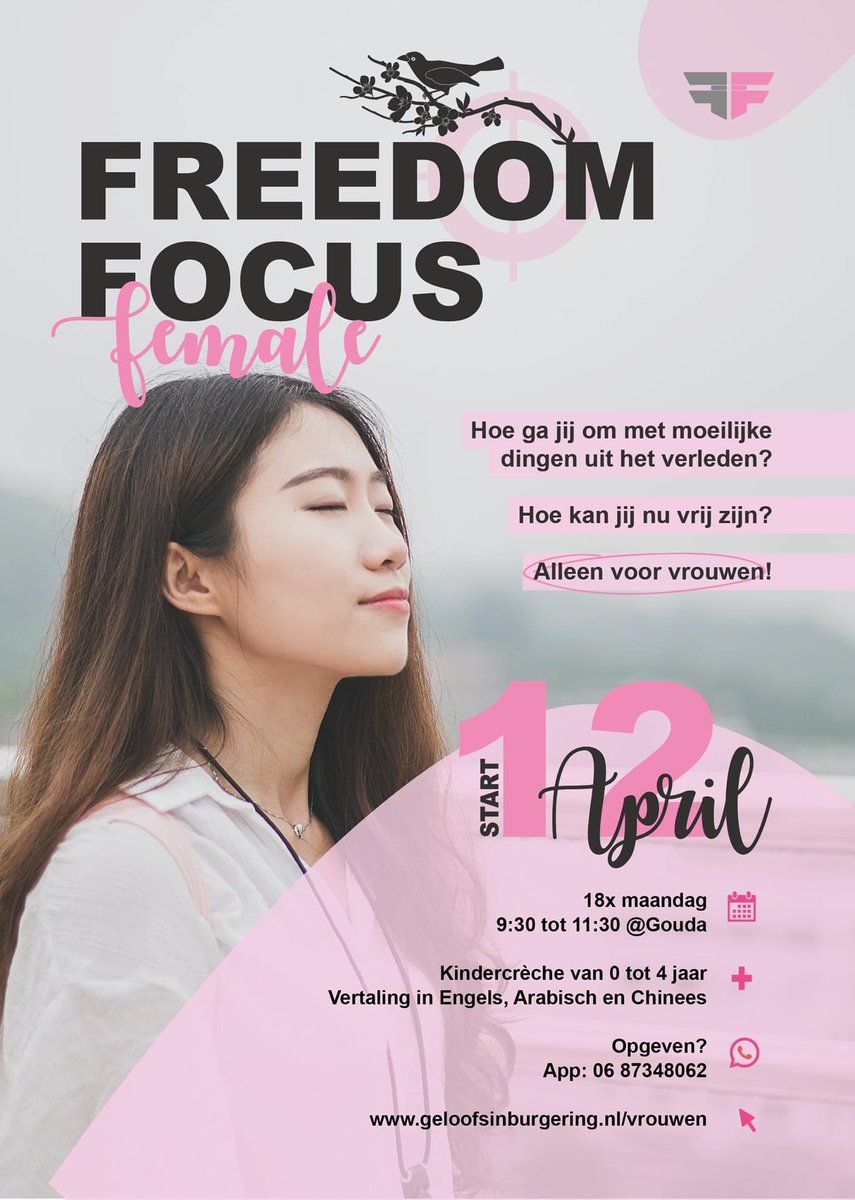 Maandag start de Freedom Focus female cursus. Na de pilot voor mannen is er dus nu een groep voor vrouwen om te leren en praten over o.a. angst, depressie, schaamte, geweld en misbruik. Om samen meer vrij te worden. 12 vrouwen uit verschillende culturen hebben zich al opgegeven.