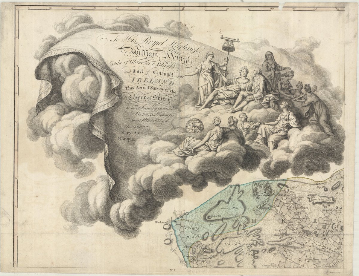 MilleaNick's tweet photo. The latest @bodleianlibs Maps blog comes from #StuartAckland who considers cartouches, looking at a stunning map of #Surrey focusing on the work of  #MaryAnnRocque. For more details go to: https://t.co/mWgRyMItp6 https://t.co/i62ZLHatNQ
