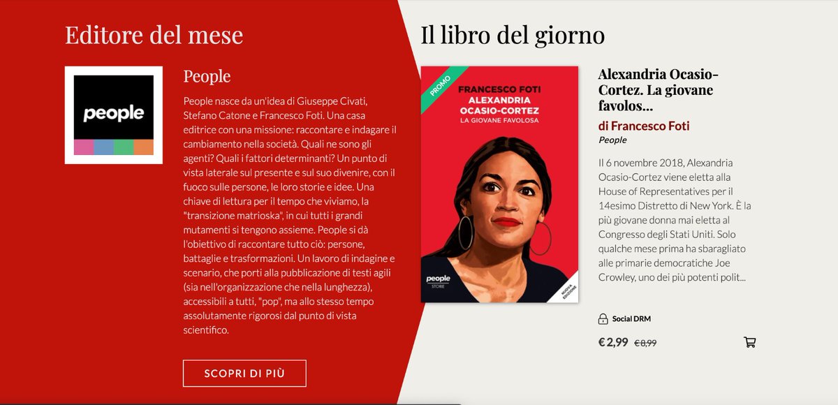 People (@peoplepubit) on Twitter photo Editori del mese su <a href="/Bookrep/">Bookrepublic</a>, la promozione continua! Per oggi #9aprile il libro del giorno è "Alexandria Ocasio-Cortez. La giovane favolosa", di <a href="/FranzFoti/">Franz Foti</a>, in sconto a 2,99 euro invece di 8,99.
Acquistalo oggi su bookrepublic.it! Editori del mese su <a href="/Bookrep/">Bookrepublic</a>, la promozione continua! Per oggi #9aprile il libro del giorno è "Alexandria Ocasio-Cortez. La giovane favolosa", di <a href="/FranzFoti/">Franz Foti</a>, in sconto a 2,99 euro invece di 8,99.
Acquistalo oggi su bookrepublic.it!