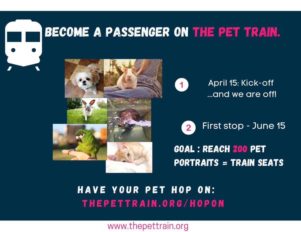 <a href="/ksrpetcare/">KSR Pet Care service</a> owner Karen Rosenberg has become Chair of a new non-profit The Pet Train. Curious? Come listen to our cause and mission involving #pets and their families. Our kick-off paw-ty is on April 15th 7:30 PM EST Seven prices from our sponsors to win @thepettrain <a href="/DoorwaysVA/">Doorways</a>