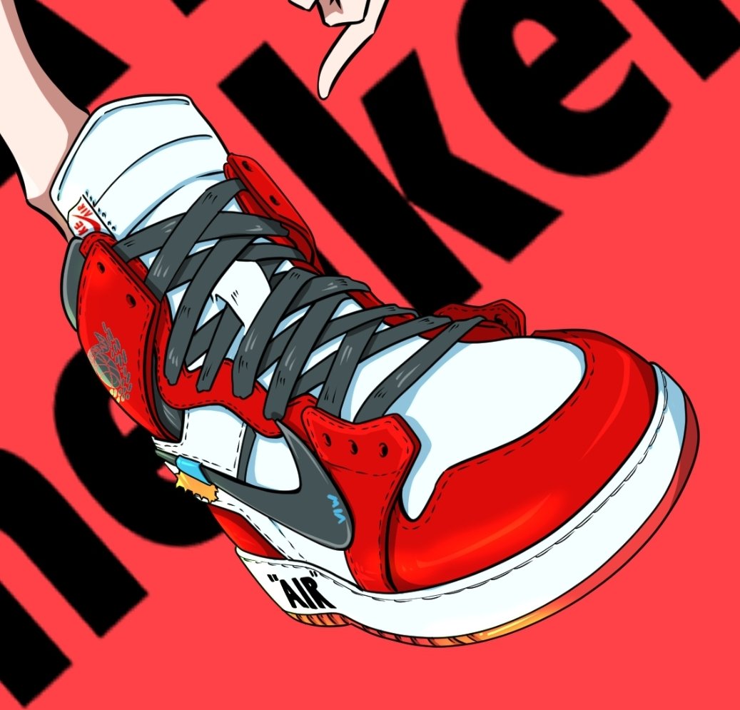 青木 伴イラストレーター ご依頼受付中 あんよチャン 60足目 Offwhite Nike Airjordan1 Chicago オフホワイトとナイキのエアジョーダン1シカゴのコラボモデル やっぱりシカゴカラーが好き Offwhite Offwhitenike Airjordan1chicago