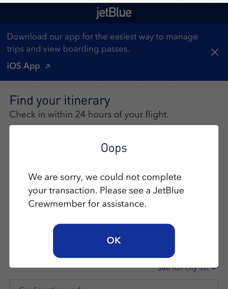 christineispink's tweet photo. @JetBlue can’t check my mom in for my flight. Will we still be able to fly tomorrow? Please help. https://t.co/N9VrAgnIyD