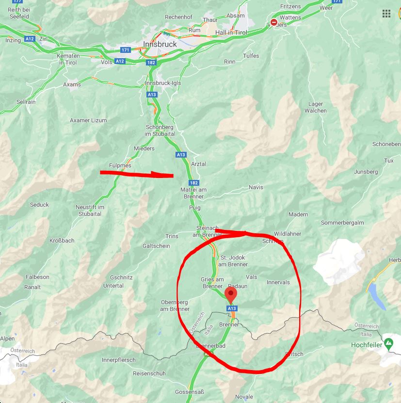 Unterhalb neues #pseudopest gebiet Fulmpes
Fahrverbot Schwerlasttransporte mitten auf der A13 - BRENNERSEE + Fahrstreifensperre (Richtung Innsbruck-Schwaz-Kuftstein)12-16.4.