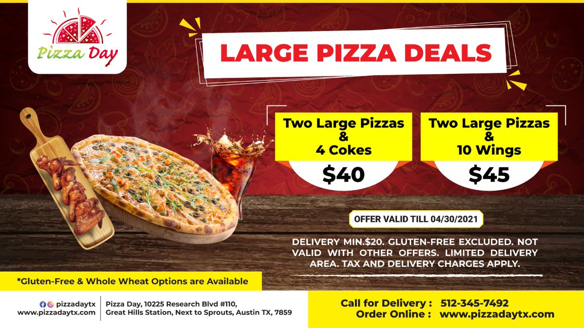 PizzaDayTx's tweet photo. Large Pizza Deals!
Call to Order: 512-345-7492
Visit: https://t.co/Co9ptNhYWA
#Pizzadaytx #pizzalover #austinfoodie #yelpaustin #austinlovespizza #eateraustin #austineats #austinspizza #austintx #austinfoodstagram #foodstagram #atxfoodie #chickenwings #PizzainAustin https://t.co/YWhouzOrre