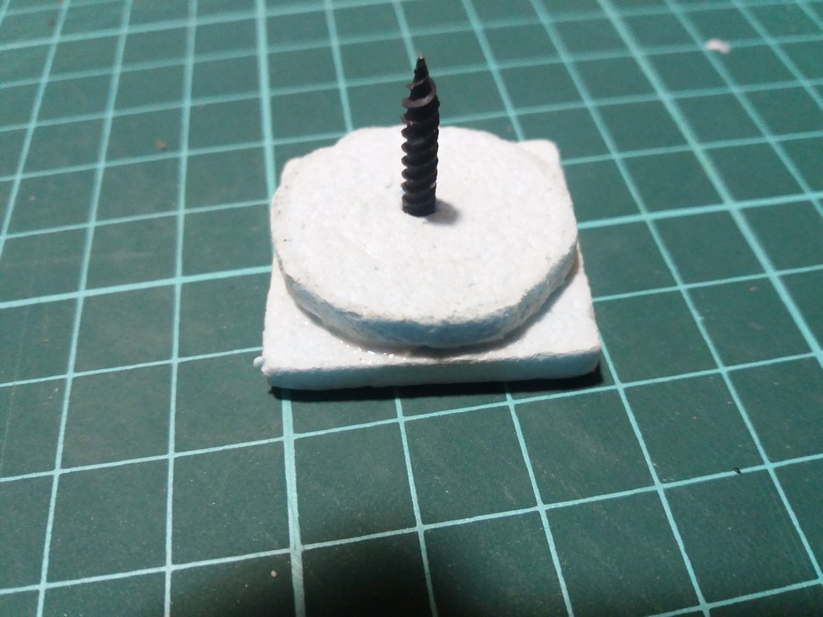 Once you have all the foam pieces you need, glue them together and make sure they are properly aligned. PVA glue allows you to correct the alignment and get a very strong bond. For the bases you can also keep them in place with a screw, that will add weight for stability.
