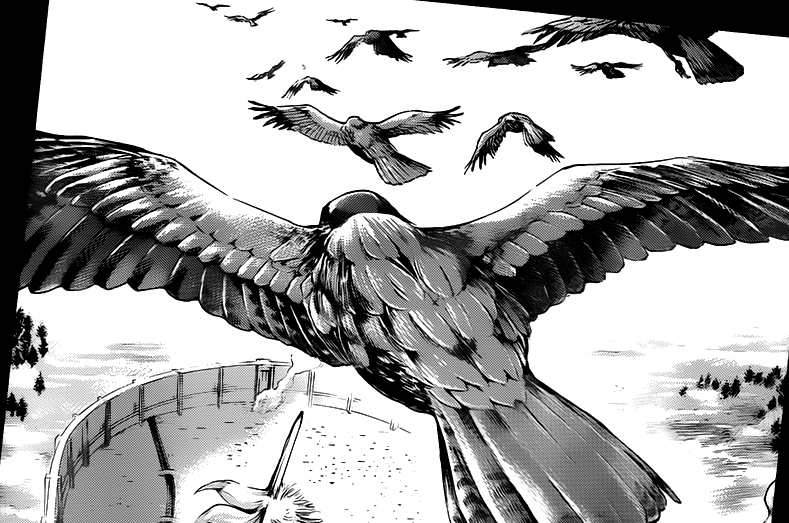 ∙ BIRDMenurutku pribadi, Eren tidak bereinkarnasi melainkan mengirimkan atau seperti simbolis bahwa burung/sayap adalah simbol bagi kebebasan. Disini Eren ingin menunjukan kepada sahabatnya dan Mikasa kalau dirinya tetap melihat mereka dari atas sana (Isekai/After Life).