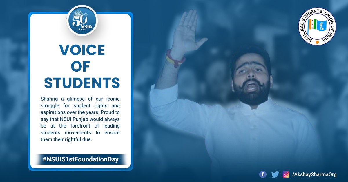 AkshaySharmaOrg's tweet photo. Sharing a glimpse of our iconic struggle for student rights and aspirations over the years. Proud to say that @NSUIPunjab would always be at the forefront of leading students movements to ensure them their rightful due.

#NSUI51stFoundationDay https://t.co/A3d0zTHHO0
