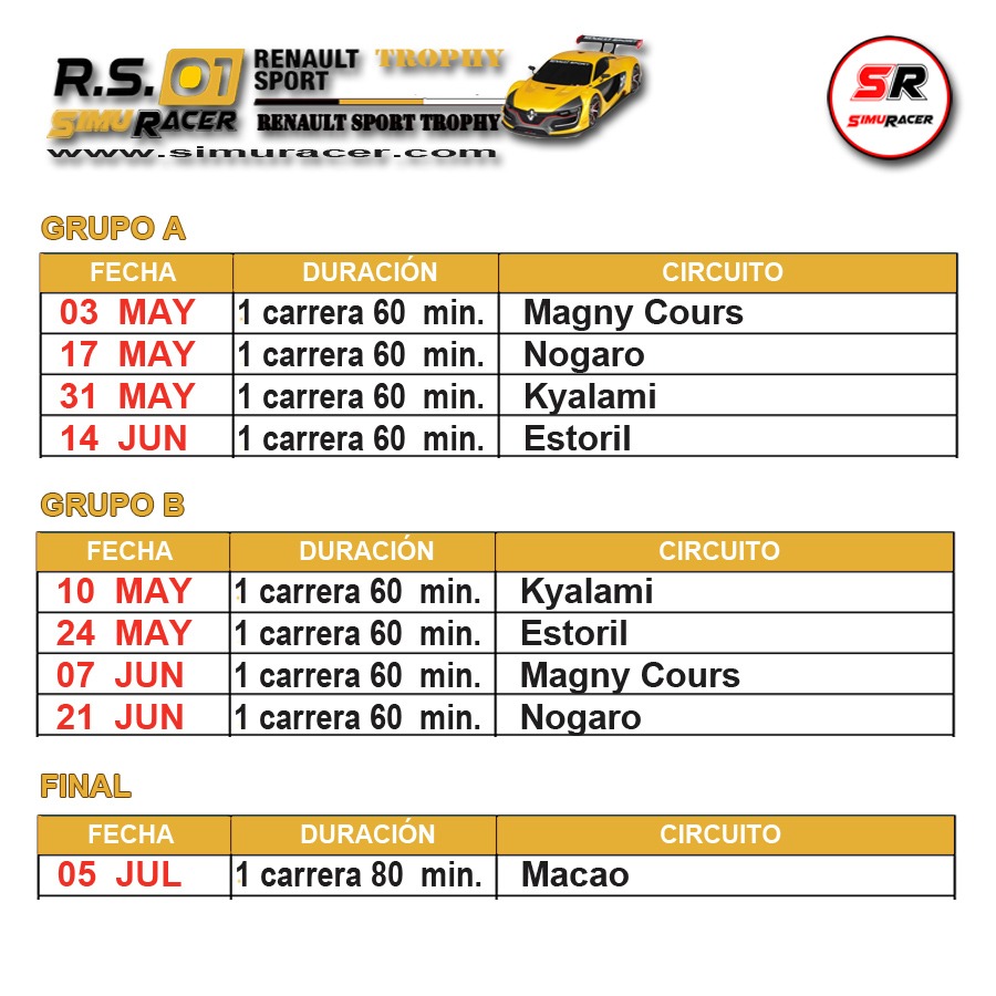🟢🟢 INSCRIPCIONES ABIERTAS 🟢🟢

Os presentamos el nuevo campeonato que organizaremos, esperemos que sea de vuestro agrado.

Renault Sport Trophy RS.01
🔸 48 Plazas
🔸 Dos grupos
🔸 Gran Final
🔸 Trofeos

Inscripciones 👇
simuracer.com/f60-renault-tr…

#assettocorsa