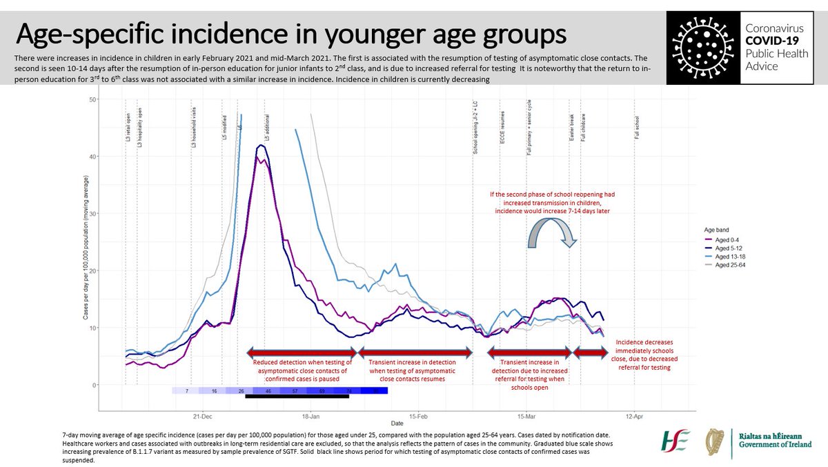 Incidence started to drop as soon as schools closed for Easter on 26 March. If transmission were occurring in schools, infections occurring in the last week of term would be detected 5-10 days later, during the break. 11/16