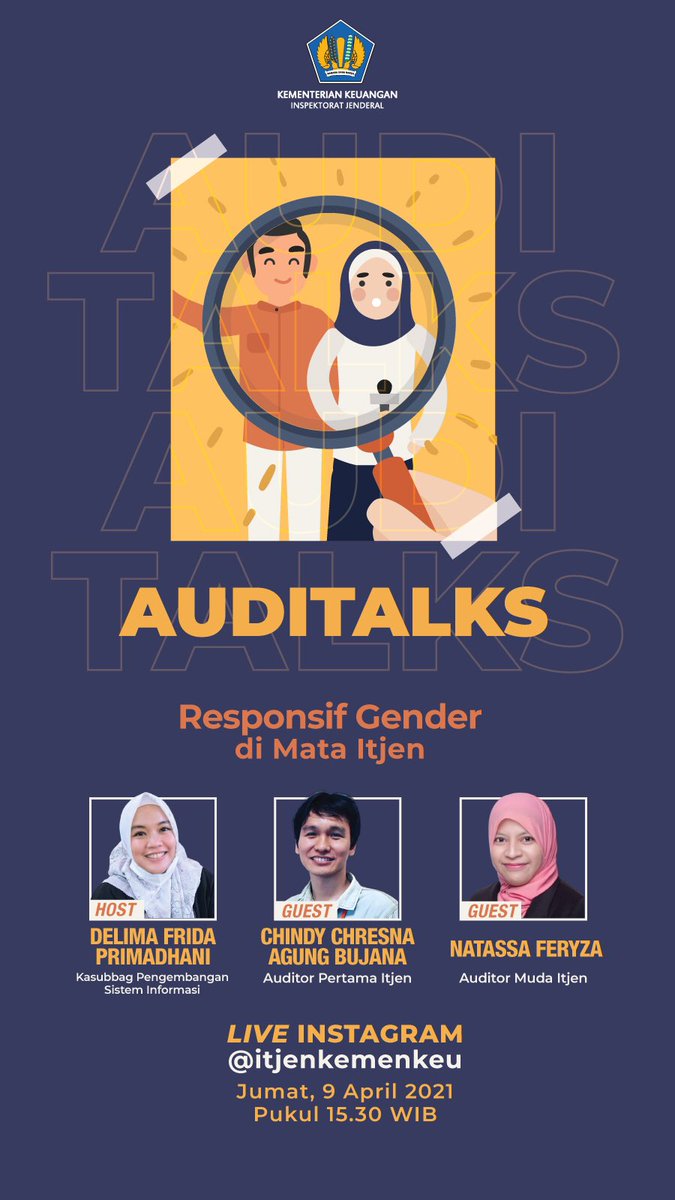 ItjenKemenkeu's tweet photo. Halo, Netitjen!
Sore ini auditor Itjen akan berbincang-bincang seputar penerapan Pengarusutamaan Gender (PUG) di @KemenkeuRI serta peran pengawas intern untuk mengakselerasi implementasi PUG di Kemenkeu
Stay tune di instagram Itjen Kemenkeu ya!👇🏻
https://t.co/i2zX4j2WDU https://t.co/Fo8gUFW3UA