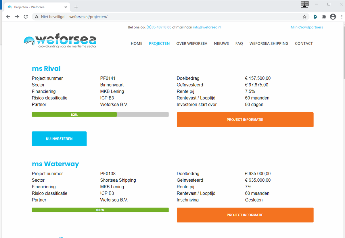 Nieuwe investeringskans: Aankoop en exploitatie Ms Rival. Doelbedrag €157.500,-. Looptijd 60 maanden. Rente p/j: 7,5%. Recht van 1ste hypotheek. 
Inmiddels al €97.675,- ingeschreven binnen een paar uur. #crowdfunding #samenlukthetons #binnenvaart #maritieminvesteren