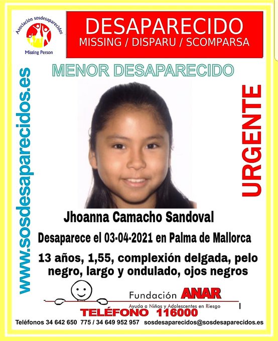 🆘#MUYURGENTE⚠️ 

Esta es Jhoanna, una #menor que ha #desaparecido en #Palma #Mallorca

Si la has visto llámanos
 ☎062 
 ☎091
 ☎112 

Tu RT es muy importante
