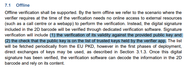 The security of the system relies on digital signatures. For a DGC to be accepted the signature must be valid, and the signing key must be trusted