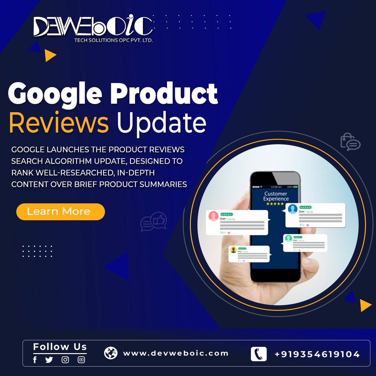 Devweboic's tweet image. 👉Do You Know About the New Google Update?

👉Google Launches the Product Reviews Search 
      Algorithm Update
#googlenewupdate #newupdate #reviewupdate #digitalmarketingupdate #digitalmarketingcompany #digitalmarketing #digitalmarketingtips #digitalmarketingagency #marketing