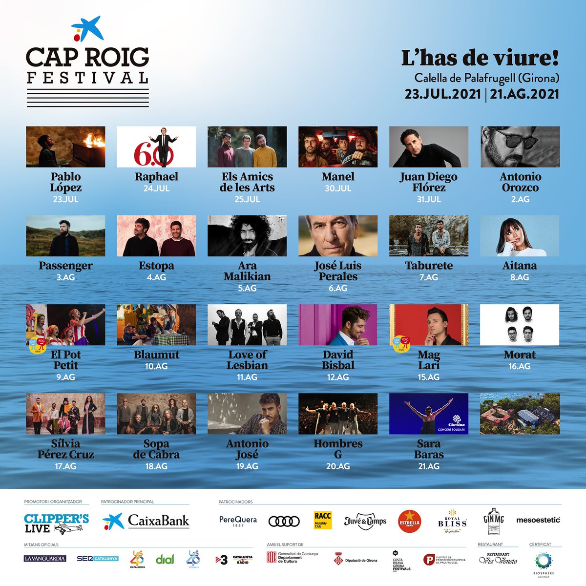 💥 B O O O M 💥
Us presentem el cartell de la nova edició del Festival de Cap Roig! 🙌🏼🎉 #CapRoigFestival21✨

🎟️ Entrades a la venda DILLUNS, 12 d'abril a partir de les 10:00 h al web oficial del festival: caproigfestival.com
