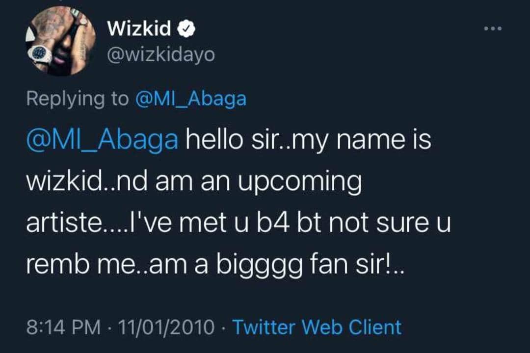 Old tweet of Wizkid begging for MI's attention 11 years ago resurfaces 