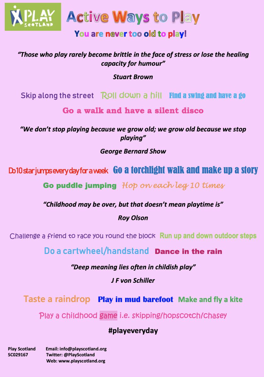 It is easier for children to be physically active outdoors, where there is space and opportunity for them to move more freely.🤸🍃👏 #play2021 #moreplayplease

Find our active play resources on our website 👉playscotland.org/parents-famili…