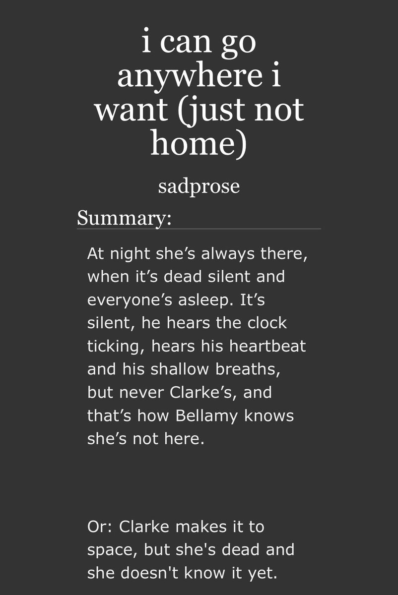 ZouReads's tweet photo. 📍i can go anywhere i want (just not home) by sadprose📍
✍️ 2477 words 
✅ Complete
📩 2021-02-21
🤓 Read it here: https://t.co/FWoCUhZqH9 
🙏 Rec by: my awesome Fics Addicts GC 💜

#bellarkefic #BLcanonverse #BLmcd #BLangst https://t.co/4yeoqlcg5Y