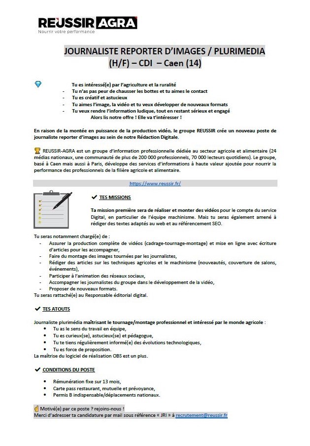 🚨[ON RECRUTE]🚨 - Vous êtes intéressé par l'agriculture🐄🌾🍇, et notamment le machinisme🚜. Vous êtes passionné par la vidéo🎬🎥. Cette offre d'emploi est pour vous. #emploi #video #agriculture