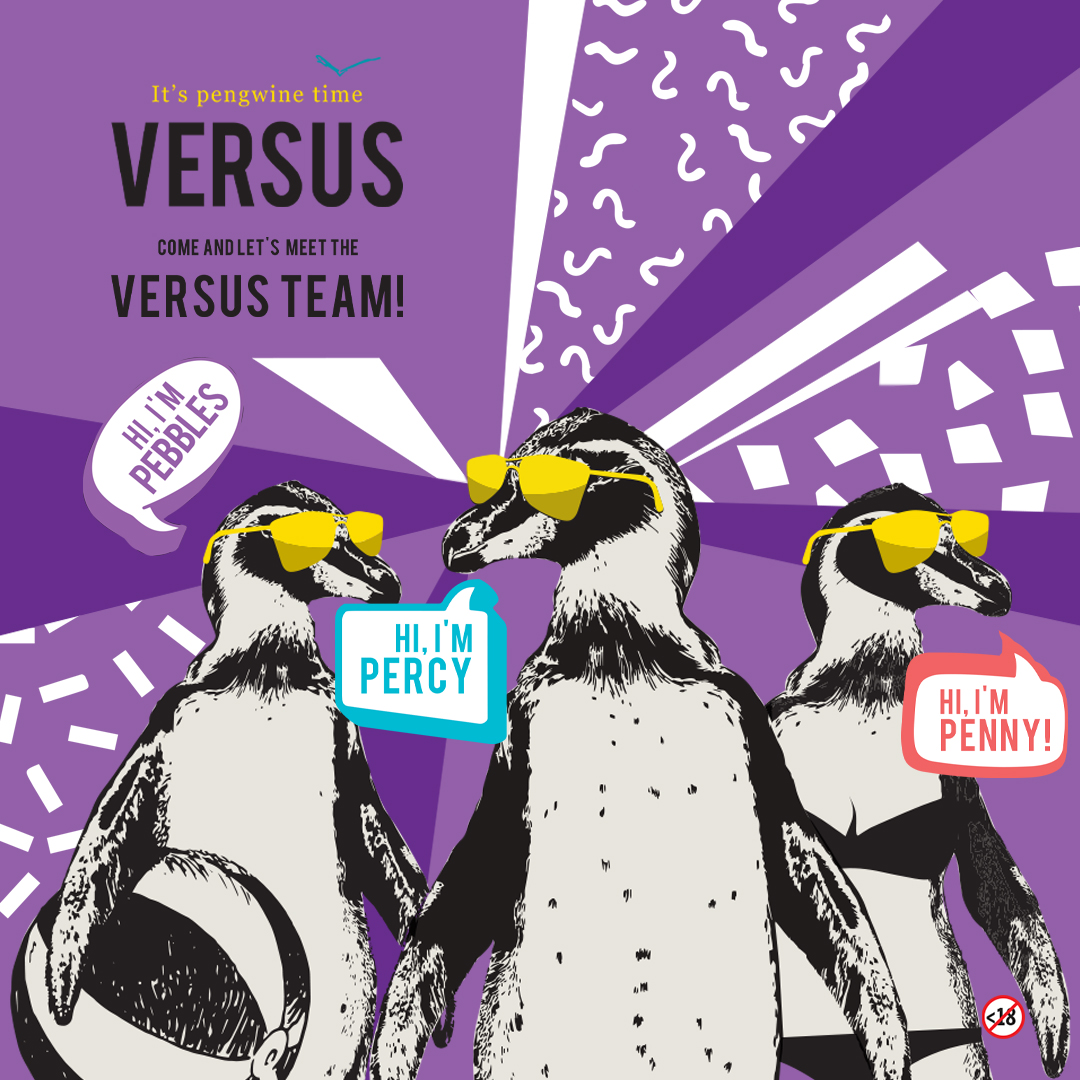 MEET THE TEAM! Our brand ambassadors are certainly not your regular Joe Bloggs… on the contrary, they’re a pretty unorthodox, slightly eccentric little clan... Introducing Percy, Pebbles & Penny, our trio of oenophile penguins! versuswines.co.za #versus #pengwine #newlook