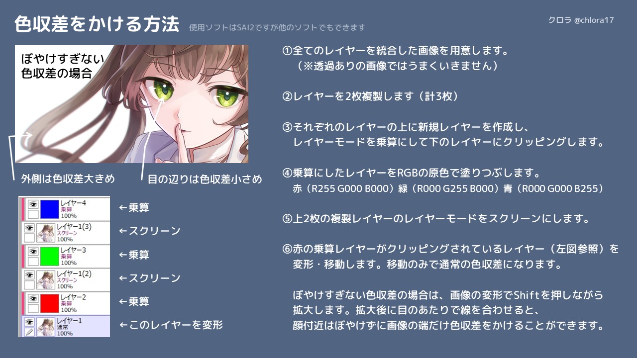 تويتر クロラ على تويتر 以前ざっくりと説明した 画像の一部をぼかす 方法 レイヤーマスクを使用 と 色収差をかける方法 について詳細に説明してみました どちらも絵の遠近感を出すのに便利なので ぜひ使ってみてくださいね T Co Qkrqllu6hv