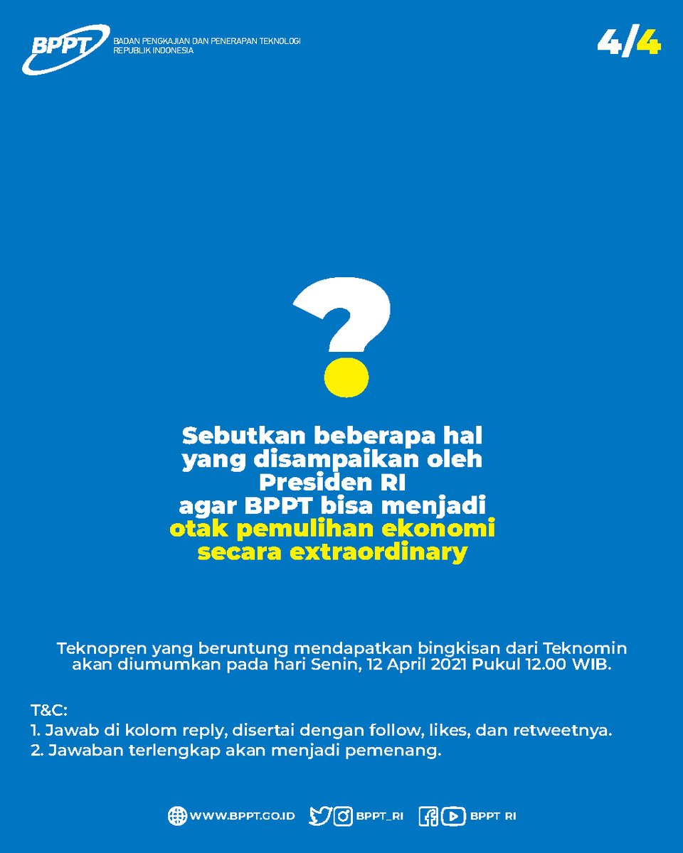 BPPT_RI's tweet image. Assalamualaikum Teknopren.
#Jumatberkah, waktunya #TechnoQuiz.
Jawab pertanyaan di infografis ya!