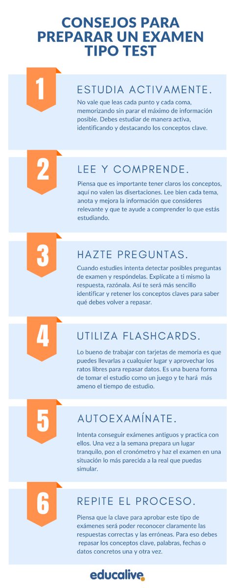 📝¿Tienes que preparar un examen tipo test?
😱¿Te da miedo pensar que pueden descontarte puntos por fallar en las respuestas?
➡Sigue los #consejos de esta #infografia para ser el rey de las pruebas tipo test.
