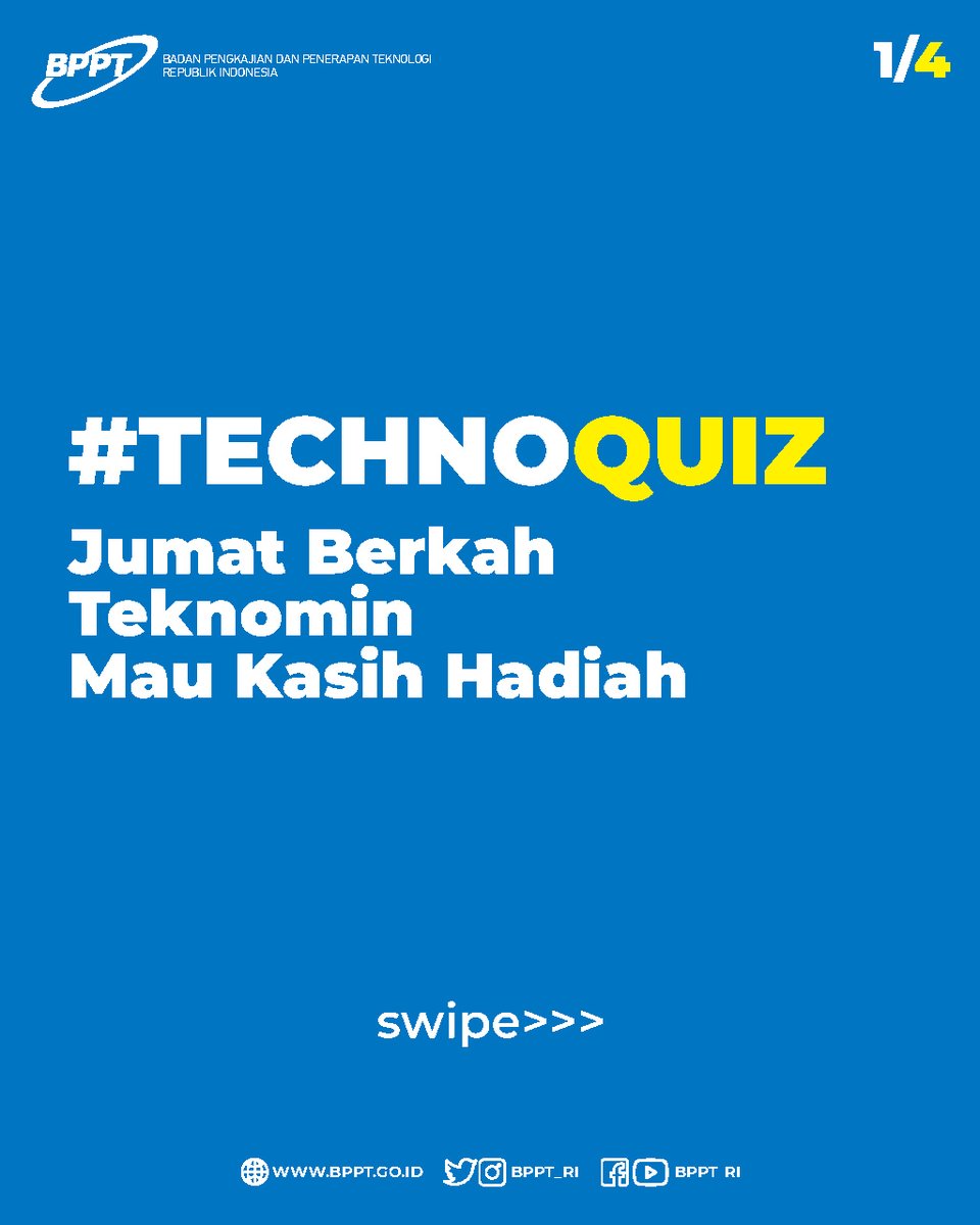 BPPT_RI's tweet image. #TechnoQuiz:
Apa saja yang disampaikan Presiden RI @jokowi agar @bppt_ri bisa menjadi otak pemulihan ekonomi secara extraordinary?

T&amp;amp;C:
1. Jawab di kolom reply, disertai follow, likes &amp;amp; retweet
2. Jawaban terlengkap menjadi pemenang

#JumatBerkah #pemulihanekonominegeri