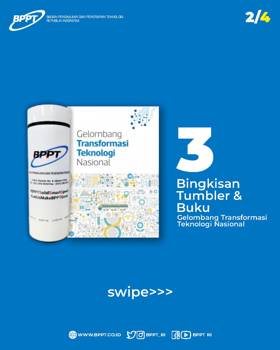 BPPT_RI's tweet image. #TechnoQuiz:
Apa saja yang disampaikan Presiden RI @jokowi agar @bppt_ri bisa menjadi otak pemulihan ekonomi secara extraordinary?

T&amp;amp;C:
1. Jawab di kolom reply, disertai follow, likes &amp;amp; retweet
2. Jawaban terlengkap menjadi pemenang

#JumatBerkah #pemulihanekonominegeri