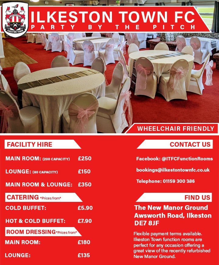 ilkestontown_fc's tweet photo. PARTY BY THE PITCH | We are now taking bookings from June 21st for our function rooms. 🕺💃🍻

Email: bookings@ilkestontownfc.co.uk to book your date!

#OneTownOneClub https://t.co/3FQaIUGuRg