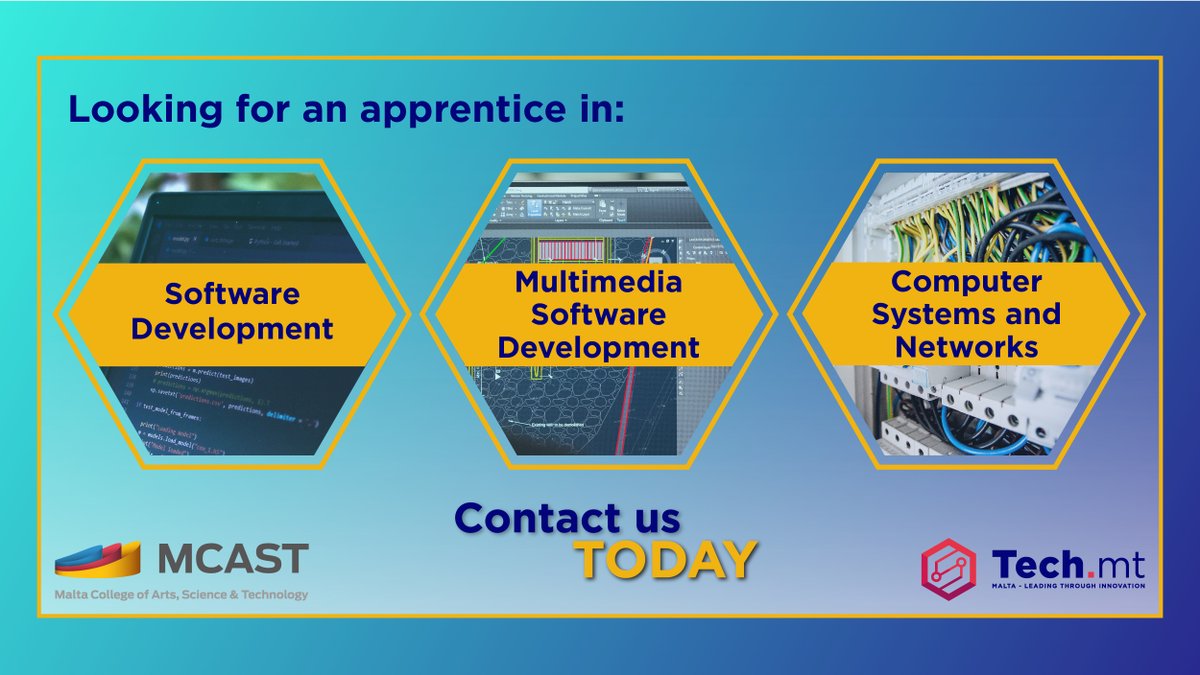 🚨Calling all recruiters🚨

The <a href="/MCASTmt/">MCAST</a> #apprenticeship #scheme is currently open with apprenticeships in the fields of #software #development; #multimedia #software #development and #computer #systems and #networks. 

More info > apprenticeships@mcast.edu.mt or on 23987151.