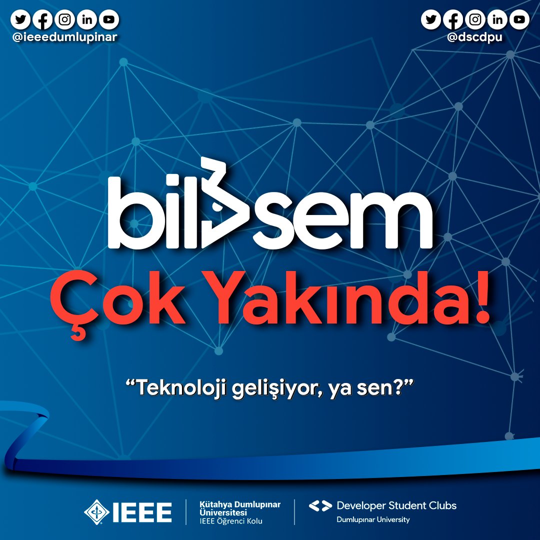 DSCDPU's tweet image. Kütahya Dumlupınar Üniversitesi’nin en büyük teknoloji konferansı Bilişim Semineri çok yakında⚡️
Teknoloji gelişiyor, ya sen? 
@DscTurk @ieeedumlupinar #ieeedumlupinar #ieeestudentbranch #ieeeturkeysection #ieeetrsb  #öğrencitopluluğu  #googledeveloperstudentclubs  #googledevs