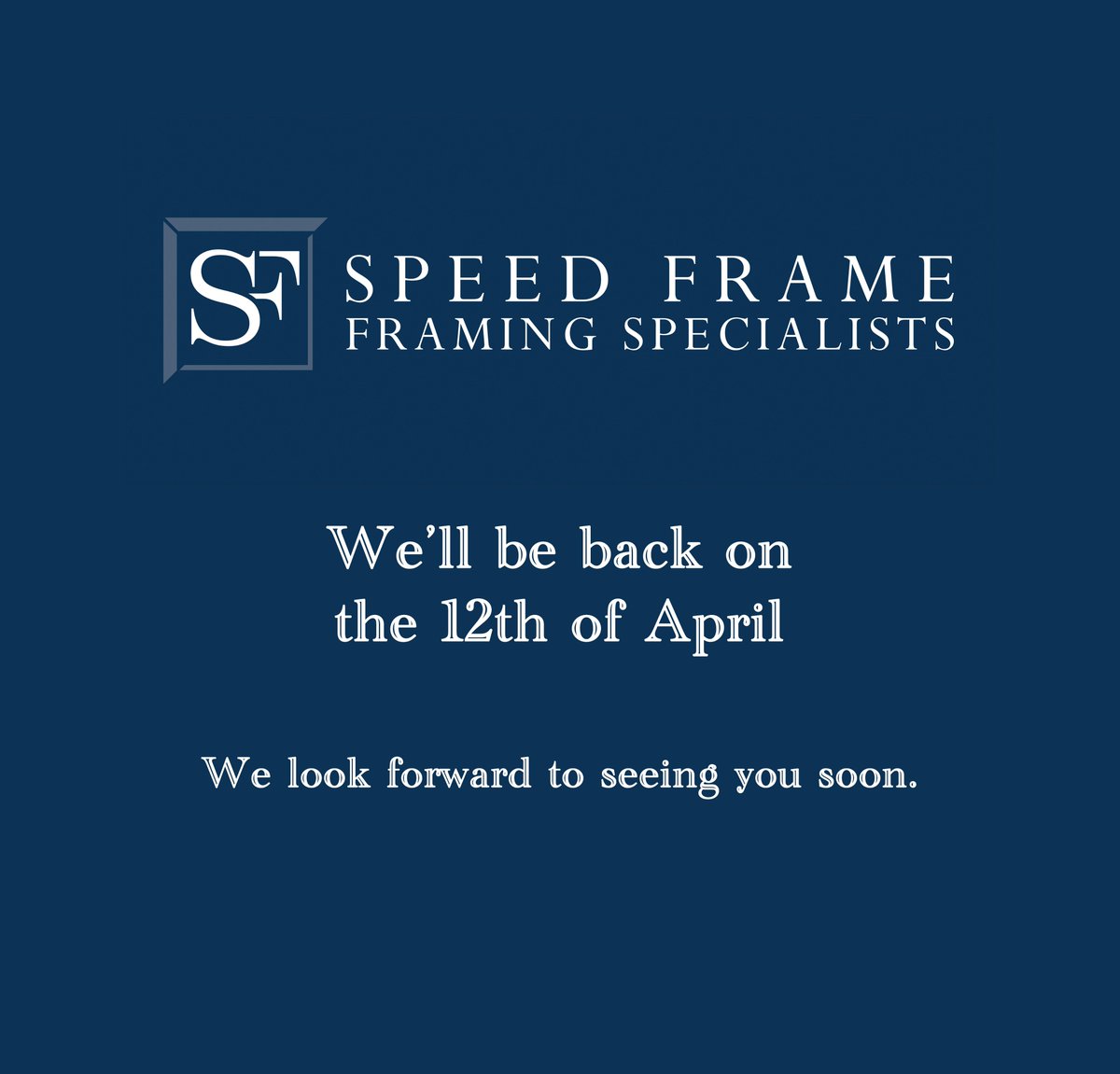 SpeedFrameLtd's tweet image. Good News!
We will be reopening our doors again on Monday 12th April 2020, we look forward to getting back to all your framing needs soon!