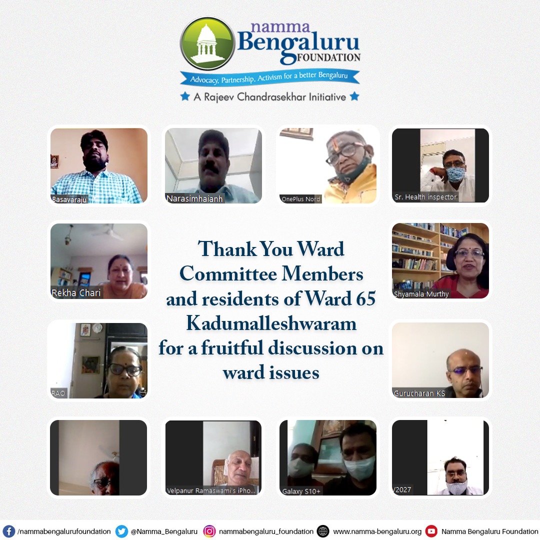 Namma_Bengaluru's tweet photo. @Namma_Bengaluru facilitated the #Ward Committee #webinar today with the Ward Committee members & residents of #Ward65 #Kadumalleshwaram 2 discuss & collectively address local issues by constructively engaging with each other
Thanks 2 all the WC members & residents who joined us https://t.co/gaYeSwNnRj