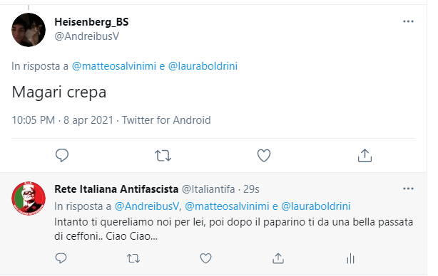OSNMITALY's tweet photo. Laura Boldrini lancia un messaggio ai suoi fans,sta male, forse cerca il supporto di chi le vuole bene perchè deve affrontare un'operazione seria..I fanS di Salvini e Libero si scatenano con il loro odio seriale. Due li denunceremo noi..#ORABASTA #facciamorete https://t.co/4BMWAZK9Lv