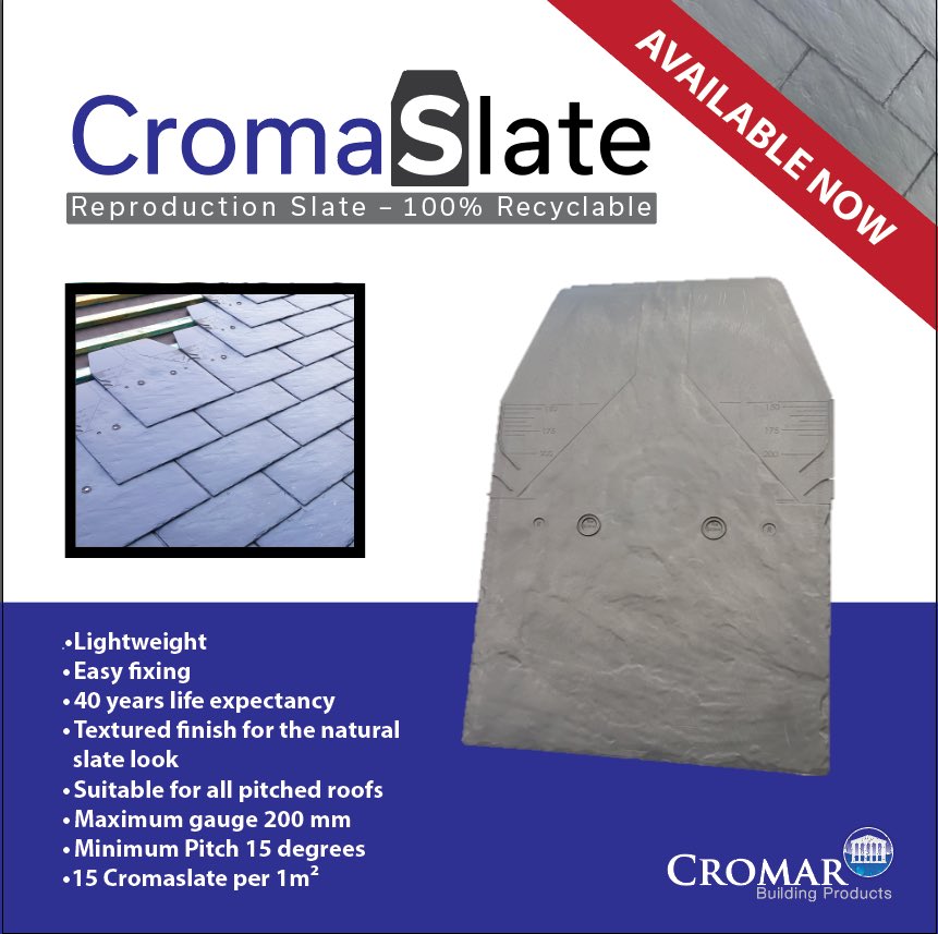 **New Product Alert**

CromaSlate - Reproduction Slate

#recyclable #sustainable #lightweightroofing #ukmanufactured 

Contact us for further information