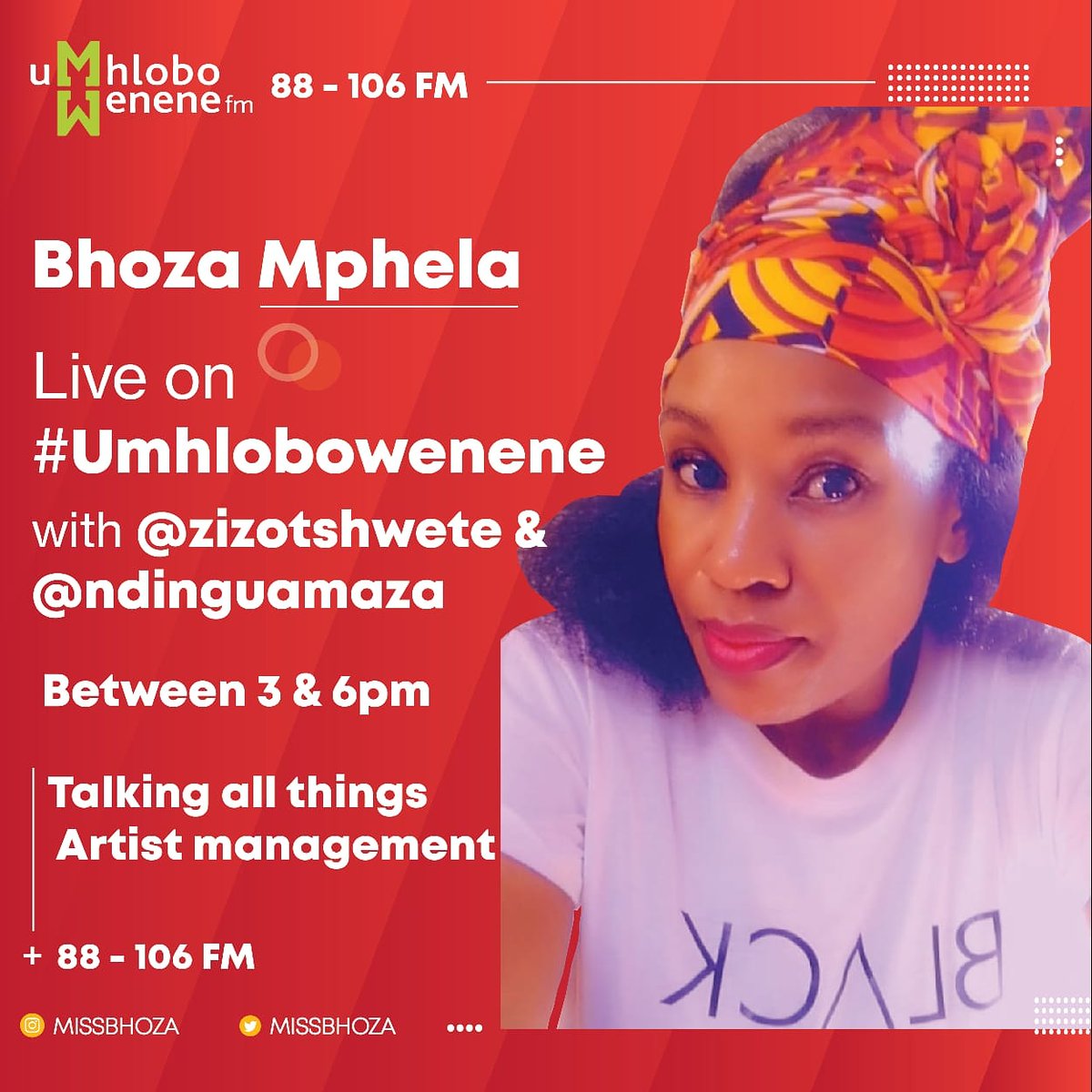 So today I will be hanging out with Zizo Tshwete & @NdinguAmaza from 3 - 6pm on #umhlobowenene FM 
Do join us neh 😘

#RiseLimpopo
#BhozaMphela