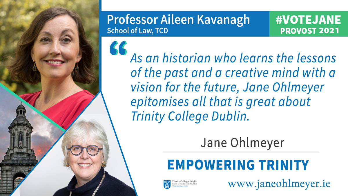 (2/17) Firstly, a Provost must have support from their own parish. I am honoured to have the support of so many colleagues across the AHSS. I've been lucky to work with them in many roles, inc. founding Head of School & Director  @TLRHub  #TCDProvost2021  #VoteJane