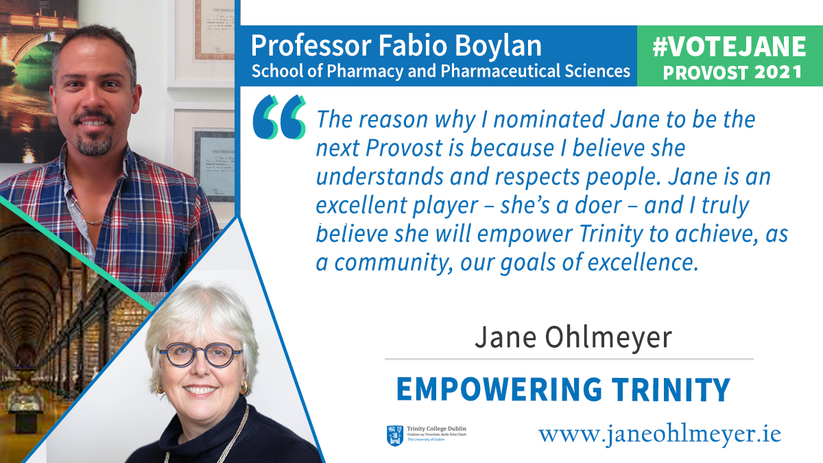 (5/17) In fact, these collaborations embrace all disciplines in Trinity and involve colleagues from all of our campuses, including our hospitals who have done such an amazing job during the pandemic  #TCDProvost2021  #VoteJane