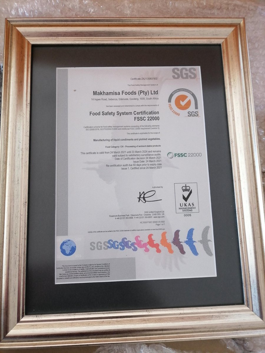 The cat is finally out of the bag! It's official! @MakhamisaFoods is #FSSC22000 certified. This means the business is now eligible to transact with the major retailers, wholesalers, food services companies, both locally and abroad. @IDCSouthAfrica @the_dti #BlackIndustrialist