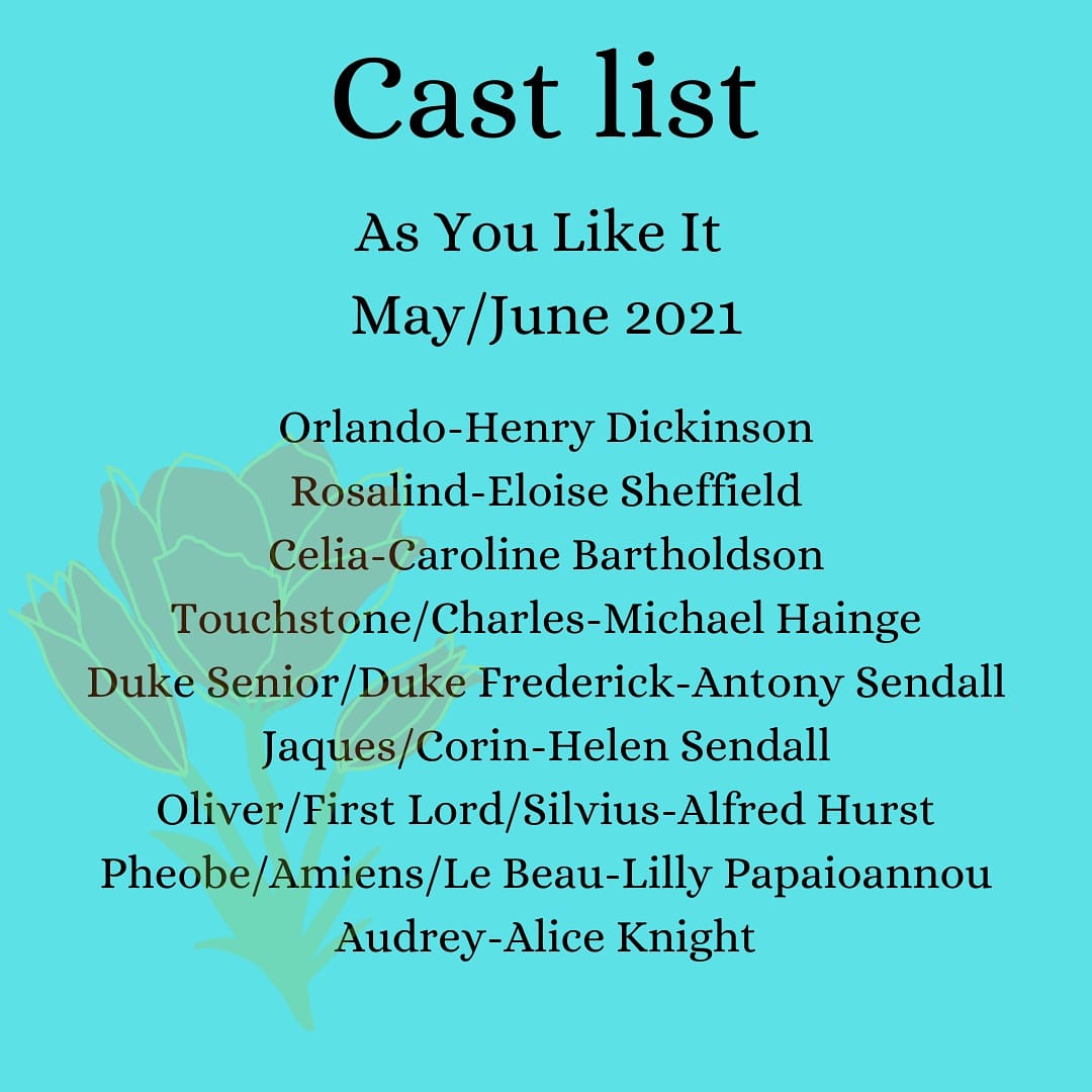 As You Like It by William Shakespeare.
May/June 2021 Tour.
Cast list announced.
