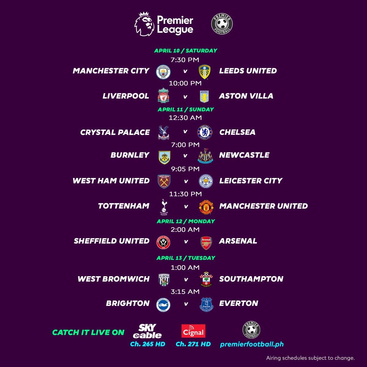 PremierFBPH's tweet photo. Matchday 31 fixtures are here to remind us to look forward to another set of exciting matches.

Which match are you watching?

#PLonPF #WeAreOneTeam https://t.co/FP45hZMY8S