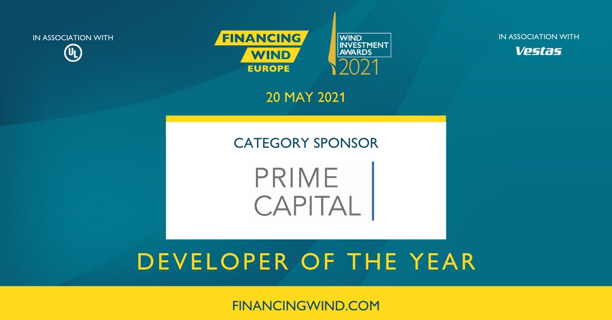 awordaboutwind's tweet photo. We are thrilled to announce Prime Capital as the sponsor for the Onshore Developer of the Year award!
Click here to see the shortlist and register to attend #FinancingWind Europe and the #WindAwards on Thursday 20th May - https://t.co/kdOeCMvZ85
#WindPower #Renewables https://t.co/kDxL18aRhR