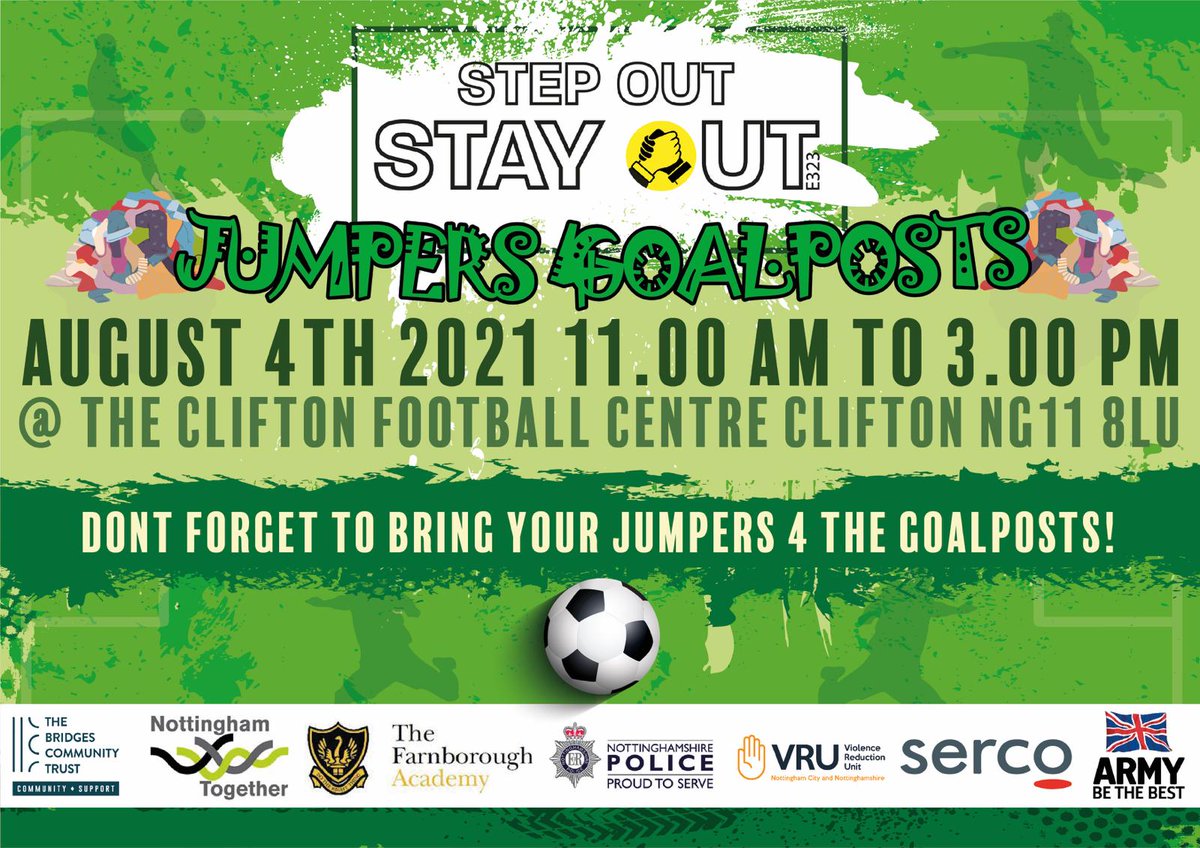 Jumpers for Goalposts - it's back! Save the date... @MyCliftonEast @MyCliftonWest @NottPolFootball @CommunityNFC @NottmCommunity #StepOutStayOut